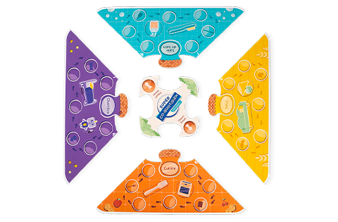 Plateau de jeu Super Co-quotidien avec des cartes inclusives et colorées, conçu pour développer l'autonomie des enfants dans leurs routines quotidiennes. Méthode montessori